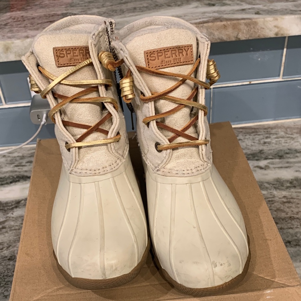 Sperry Cream and Tan Duck Boots
